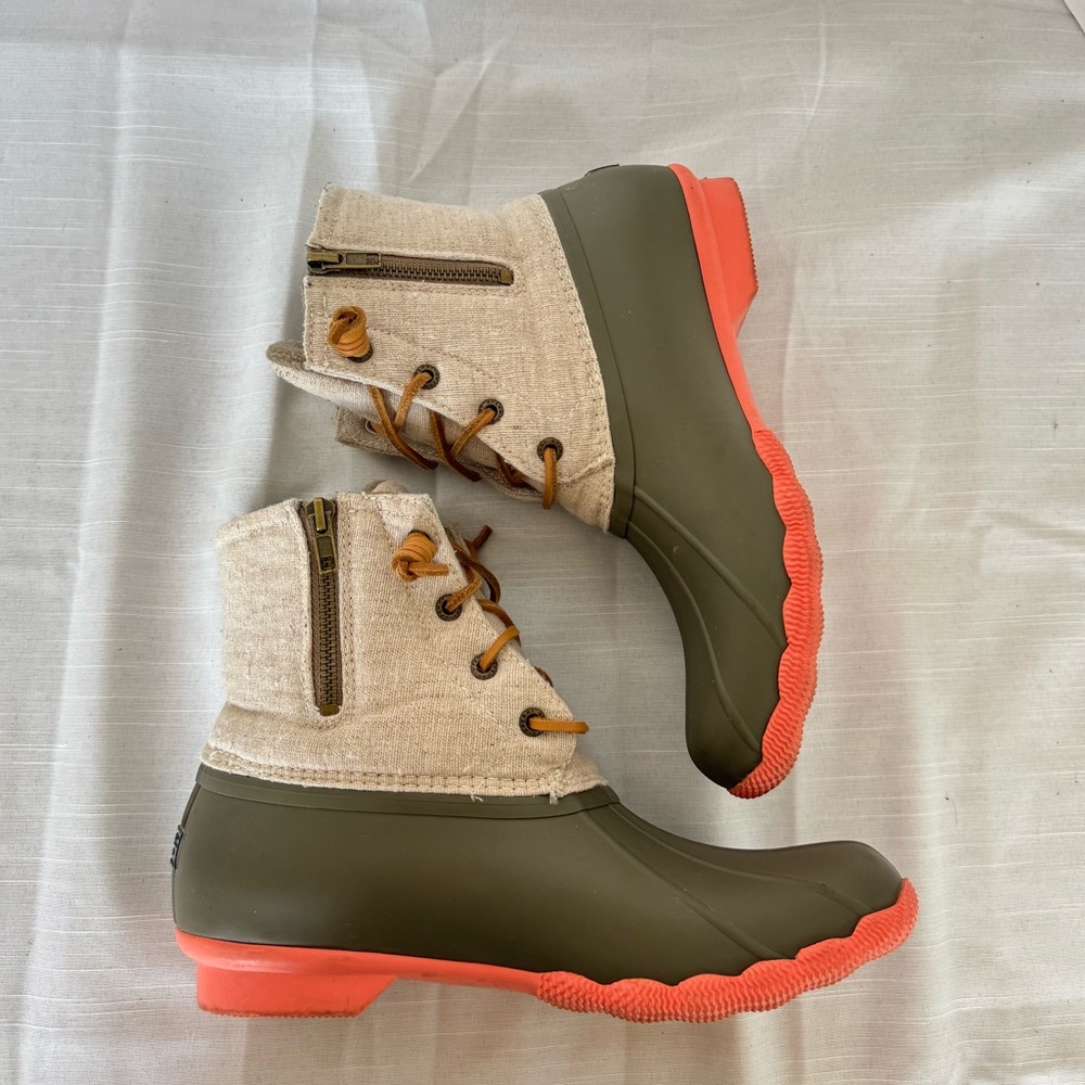 Sperry Duck Boots Orange Green Rain Winter Boots Womens Size 9.5 - Picture 8 of 11